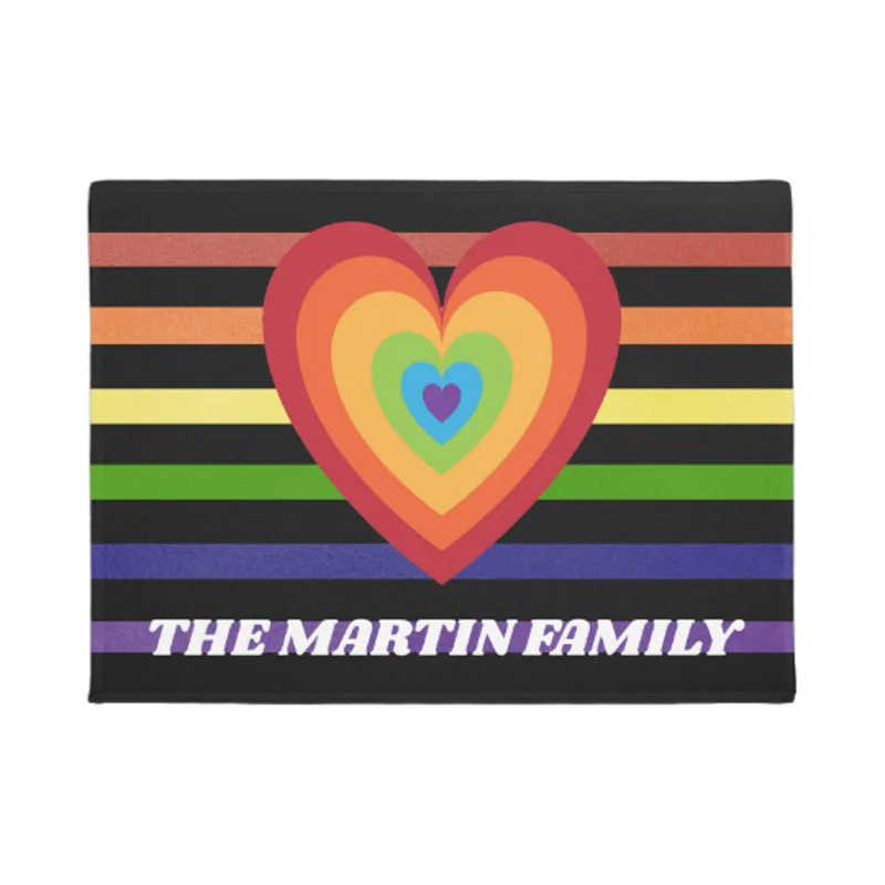 

Personalized Rainbow Color Stripes Heart Doormat Home Decoration Entry Non-slip Door Mat Rubber Washable Floor mat