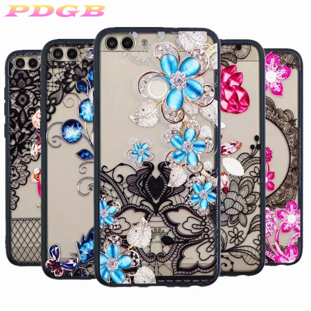 Чехол PDGB из ТПУ с рельефным 3D кружевом и цветами для huawei P20 Lite P SMART Honor 8A 8X9 10 Y5 Y9 Y6 Pro