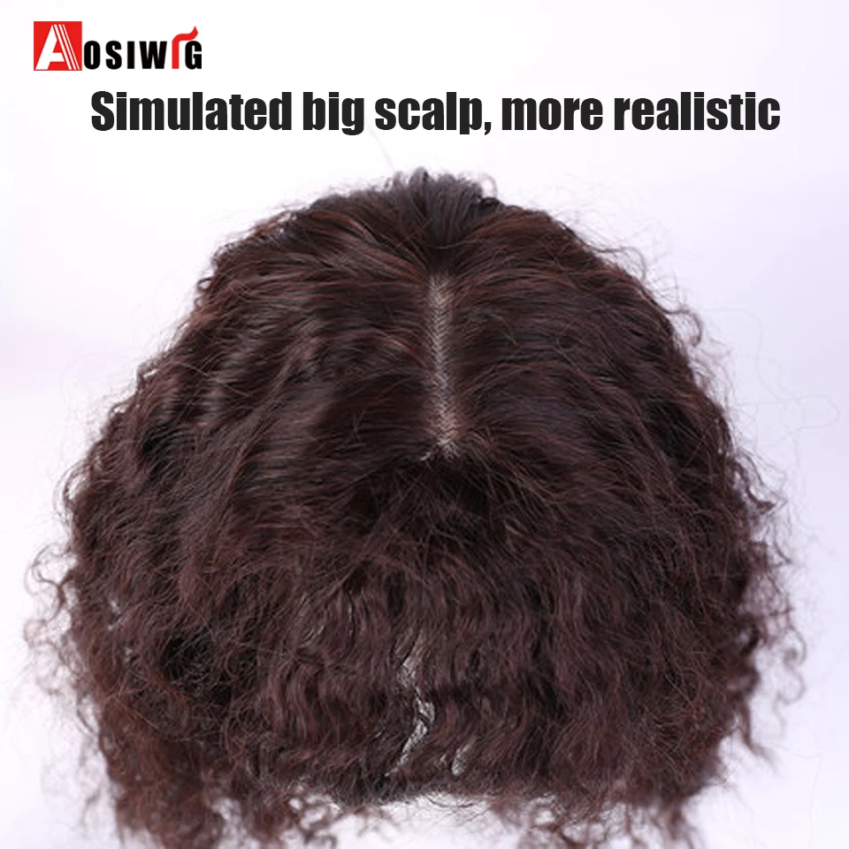 AOSI синтетические Toupees волосы Топпер шиньоны Черный Коричневый жаростойкий кудрявый Топ натуральный зажим с челкой закрытие женщины