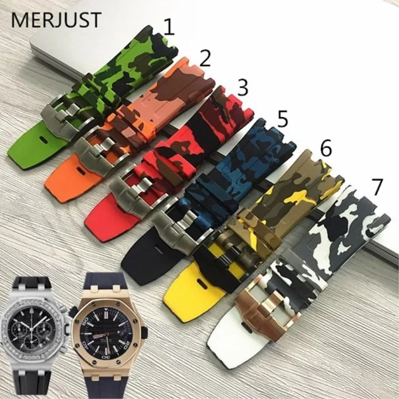 

MERJUST Camo Silicone Rubber bracelet watch band camoflag 28mm watchband for AP strap men Bracelet For Audemars And Piguet