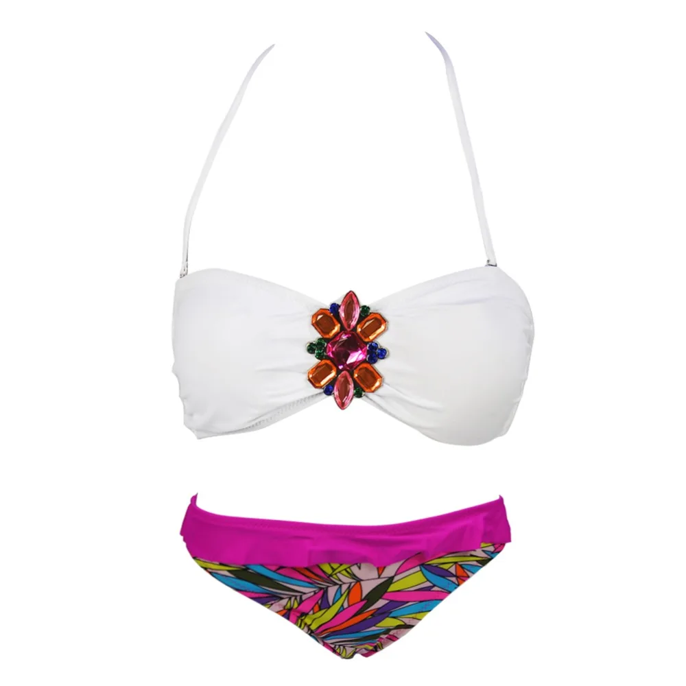 Бикини 2019 однотонный принт бикини Набор Кристалл бриллиант Цветочный