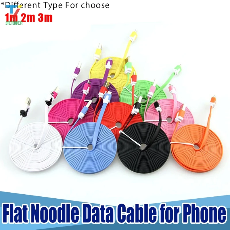 Goedkoop 300pcs 1/2/3m Flat Noodle Charge Kleurrijke Gegevens Usb-kabel Voor IPhone 7 8 Plus Ipod Touch 5th & IPod Mini Ios Micro USB Voor Samsung