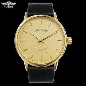 Часы наручные Winner Мужские механические, брендовые, с ремешком из нержавеющей стали и кожаным ремешком, Forsining, повседневные водонепроницаемые, T-WINNER