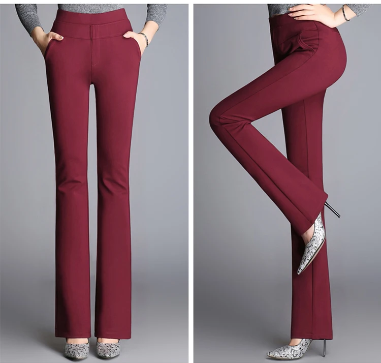Высококачественные новые женские брюки, Большой размер эластичные микро-роговые брюки тонкие расклешенные брюки с высокой талией повседневные дикие брюки JQ109