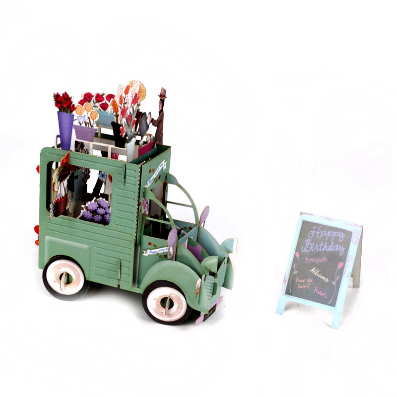 3D всплывающий цветок автомобиля поздравительная открытка на день рождения