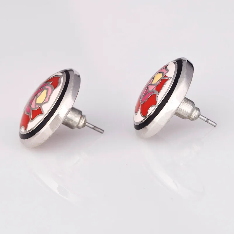 European Silver Plated Romantic Rose Flower Style Enamel Jewelry Earrings 1 pair/pack | Украшения и аксессуары