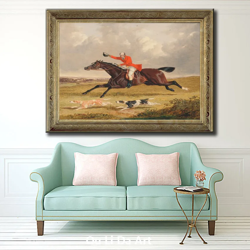 Классические фигурки Эрл лошадь собаки пейзаж для бега картина маслом печать на