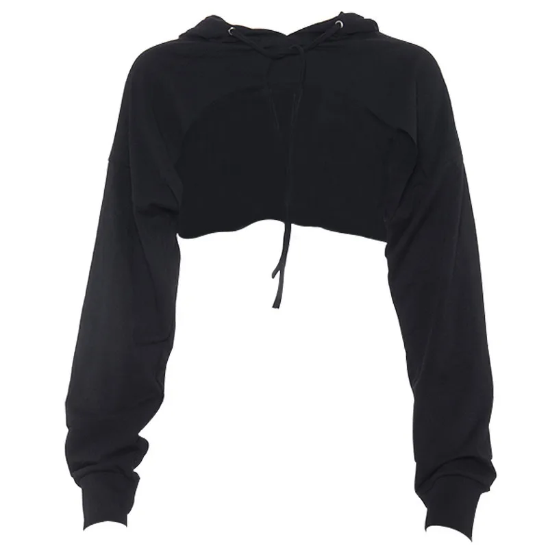 

Camo Black Cropped Hooded Sweatshirt Women Loose Hollow Out Patchwork Pullover Hoodie Fashion Streetwear Sweat Femme Hoodies Top