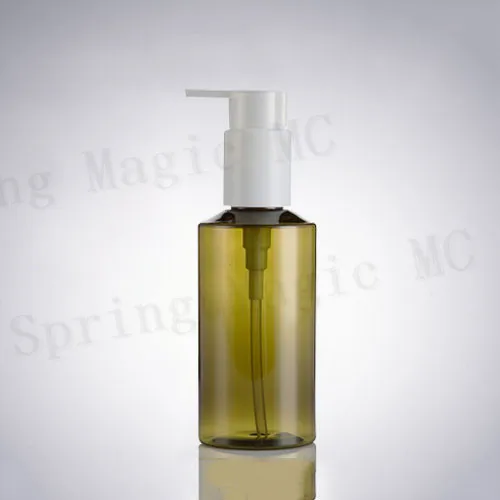 150 мл прозрачная/коричневая ПЭТ пластиковая бутылка с белым прессовым насосом