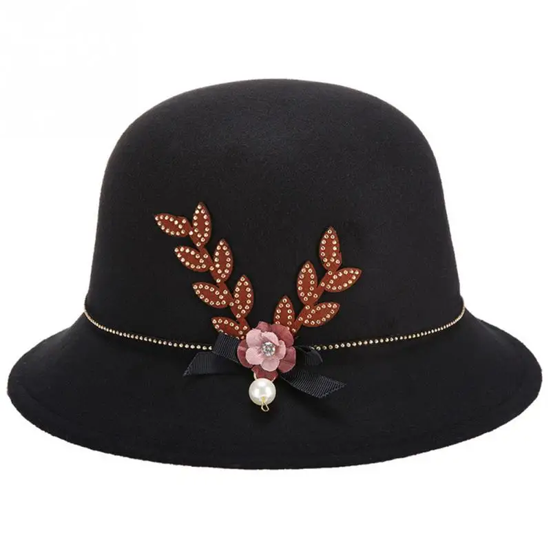 Винтажная женская шляпа украшенная цветами и жемчугом с бантом теплая легкая