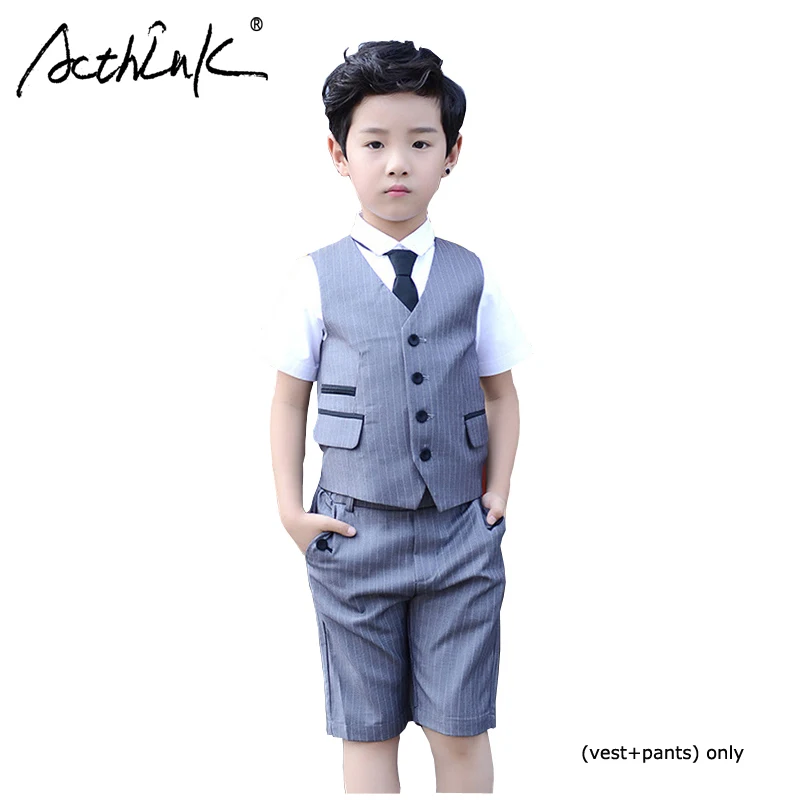 

ActhInK 2019 Fashion 2Pcs Boys Waistcoat Suit Boys Vest+Pants Wedding Suit Big Boys Summer Grey Suit Children Tuxedos For Boy