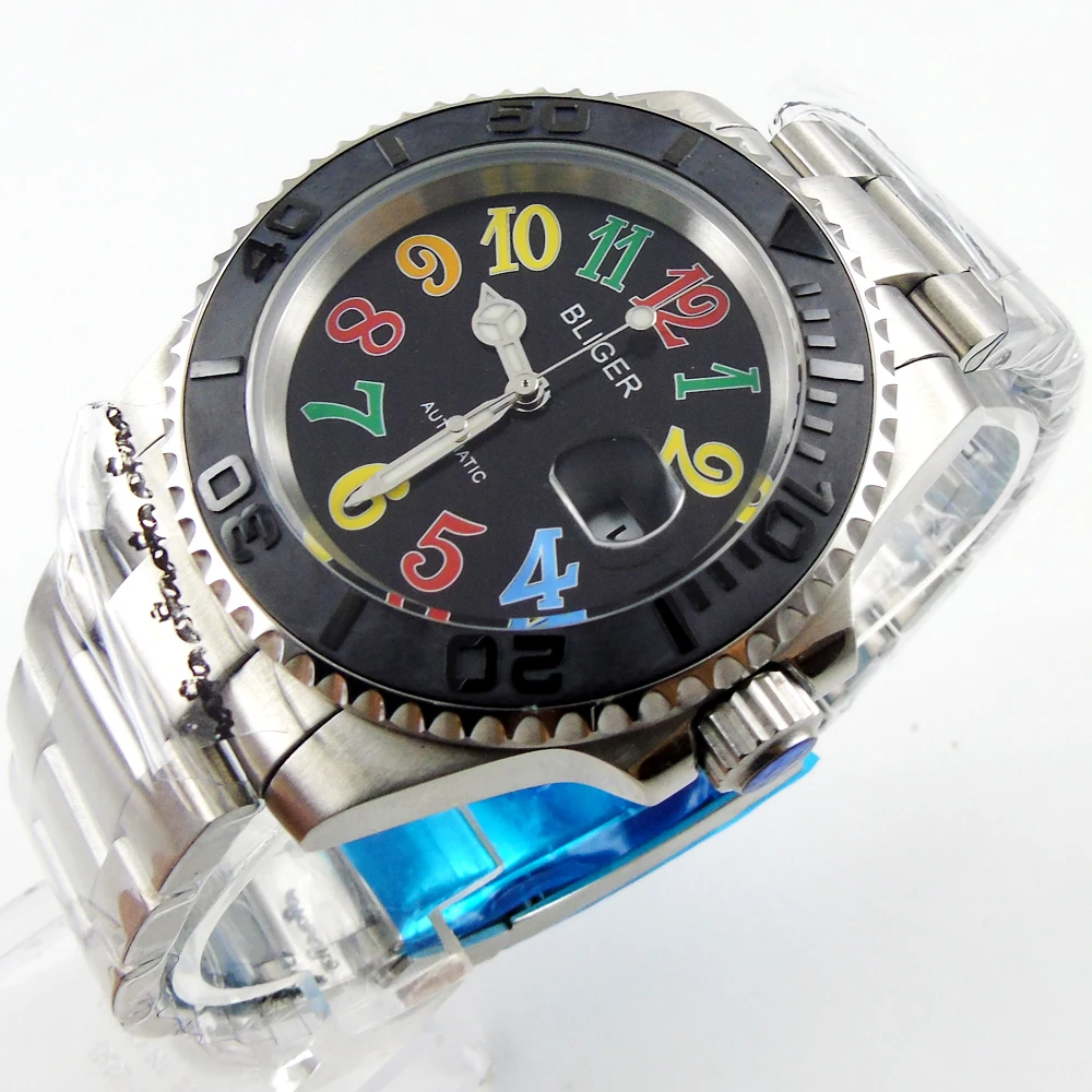 

40mm Automatic Bliger black dial Sapphire Glass black Ceramics Bezel Men's Watch