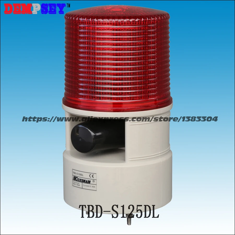 TBD-S125DL LED Industrial Alarm light with 10W Siren Speaker, DC12/24V, AC110/220V Flashing warning lights,7 sounds, PC lens