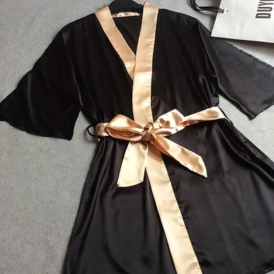 Сексуальные женские Satin Robe платье однотонные мягкие ночная рубашка кимоно халат