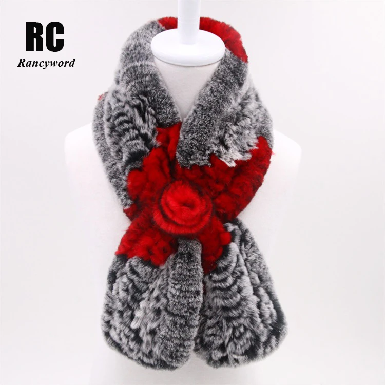 

[Rancyword] Hot selling Winter Scarf For Women Real Rex Rabbit Fur Scarves Female Genuine Fur Shawl natural fur scarf RC1297