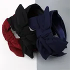 Женский обруч для волос Haimeikang, широкий, однотонный, в полоску, с кроличьими ушками, резинки для волос с узлом