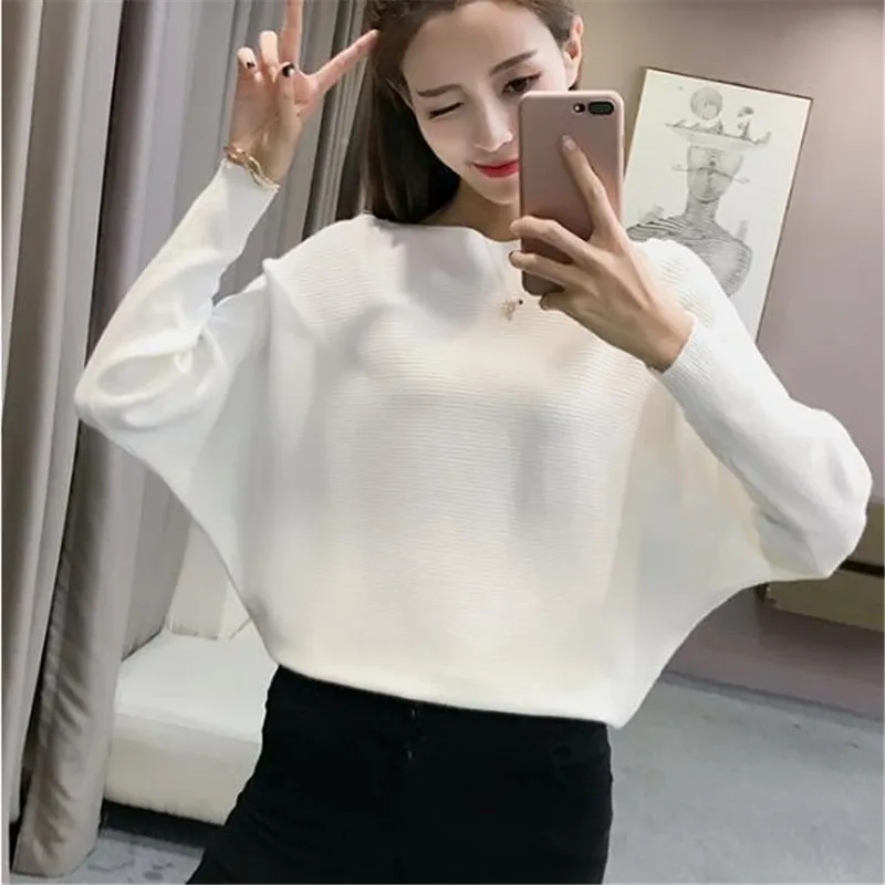 Женская трикотажная рубашка с длинными рукавами свитер летучая мышь весна-осень