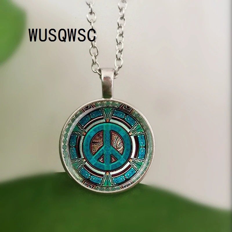 WUSQWSC Hippie PEACE ЗНАК стеклянный купольный кулон ожерелье DIY ручной работы модные