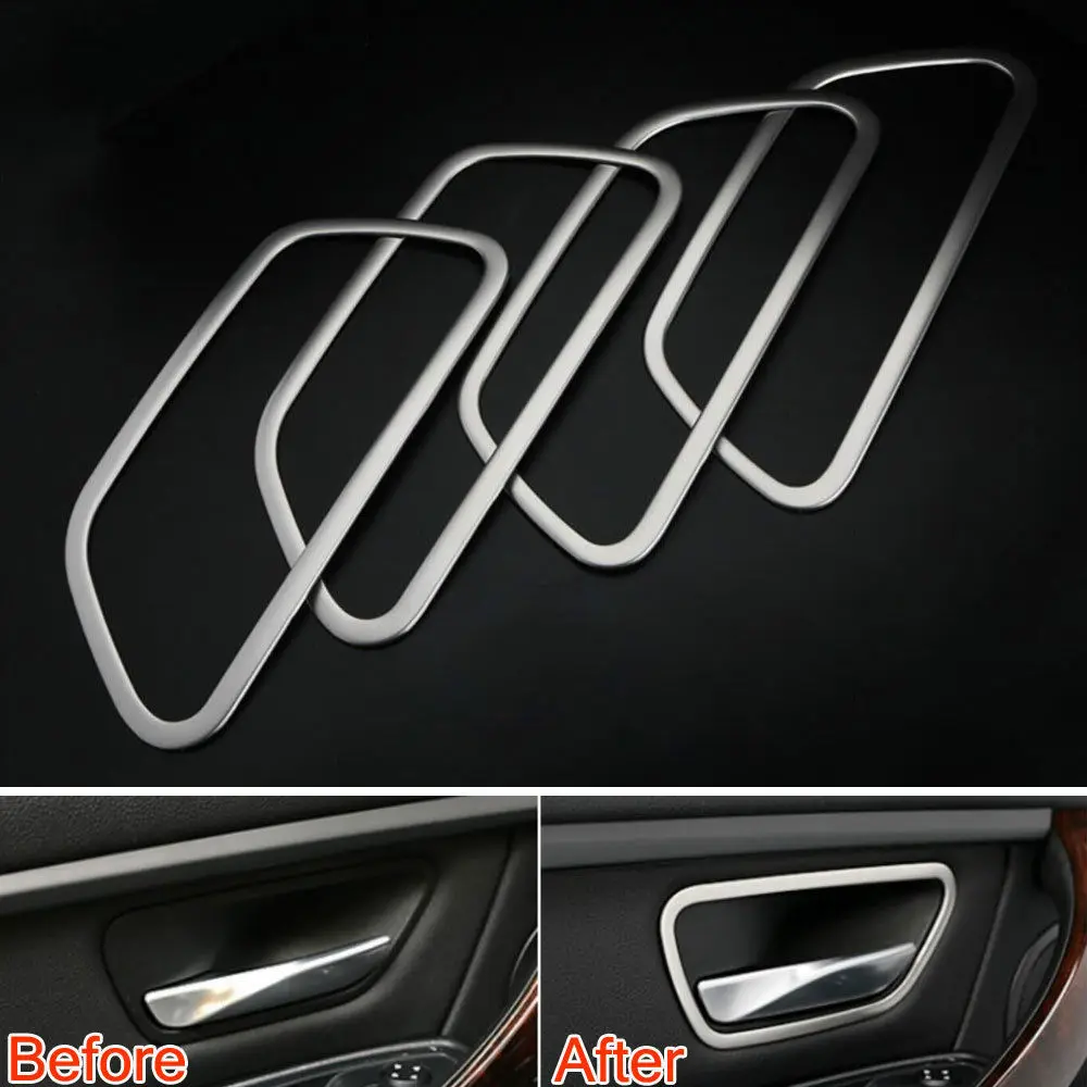 

Внутренняя отделка автомобиля, дверная ручка из нержавеющей стали, крышка чаши, рамка, отделка, украшение, подходит для BMW 3 серии F30 320Li 328Li ...