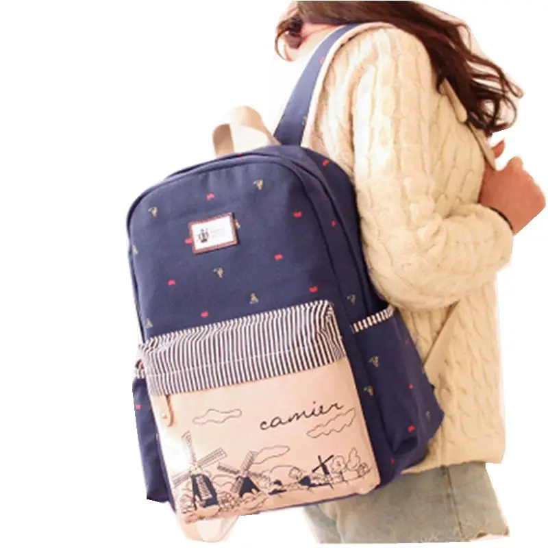 2016 новинка школьные сумки рюкзаки для девочек подростков мило холст печать
