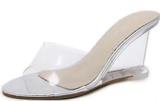 Women Shoes Summer 2019 High Quality Sexy rystal Transparent Diamond Wedges Sandals heels 8.5cm Slope Female 4 Styp | Обувь