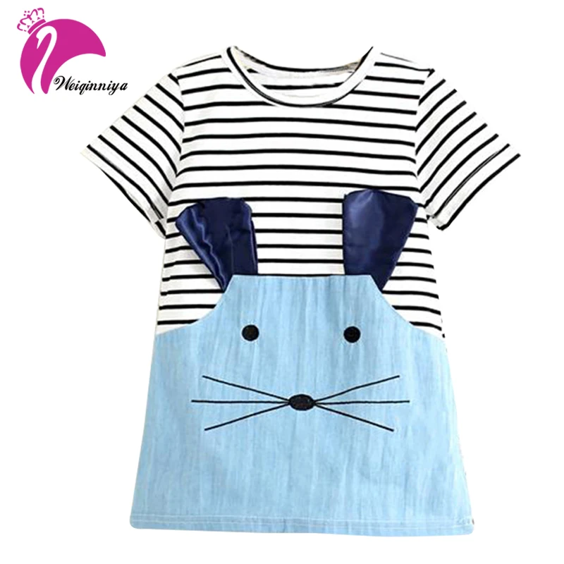 Новинка 2017 г. полосатые платья для девочек в стиле пэчворк с героями мультфильмов