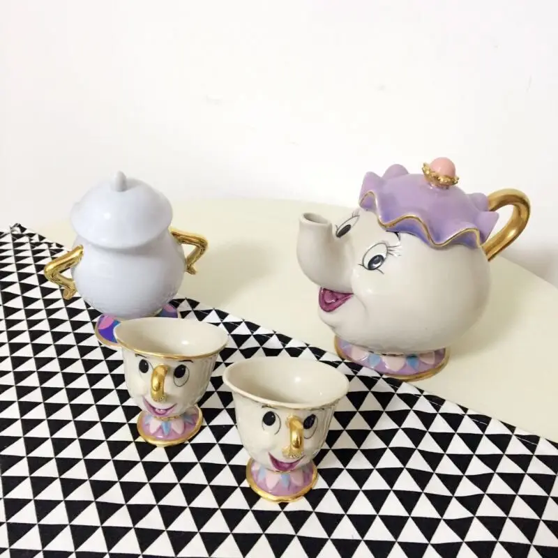 Старый стиль Классическая мультяшная Красавица и чудовище Mrs Potts 18 K позолоченная