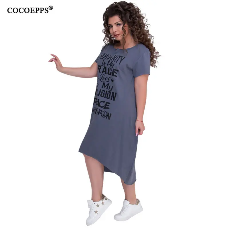 Женское платье с буквенным принтом COCOEPPS 6xl свободное Повседневное большого