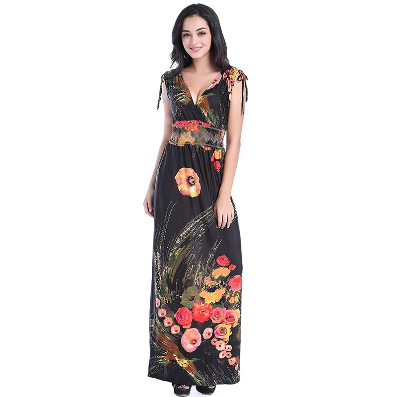 

Robe longue femme ete Women Summer Long Maxi Dress Sexy Open Back V Neck Sleeveless Floral Beach Dress Vestidos verano