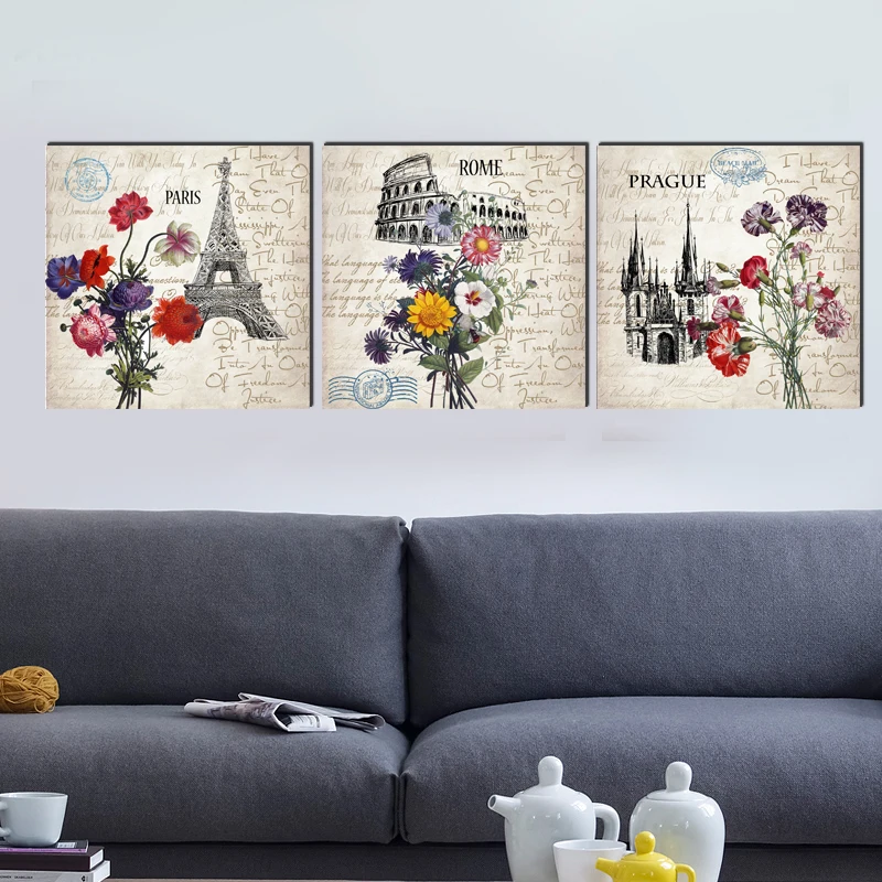 Tower modern square canvas painting countryside art prints 3 psc home deco wall pictures for restaurant living room study shop | Дом и сад