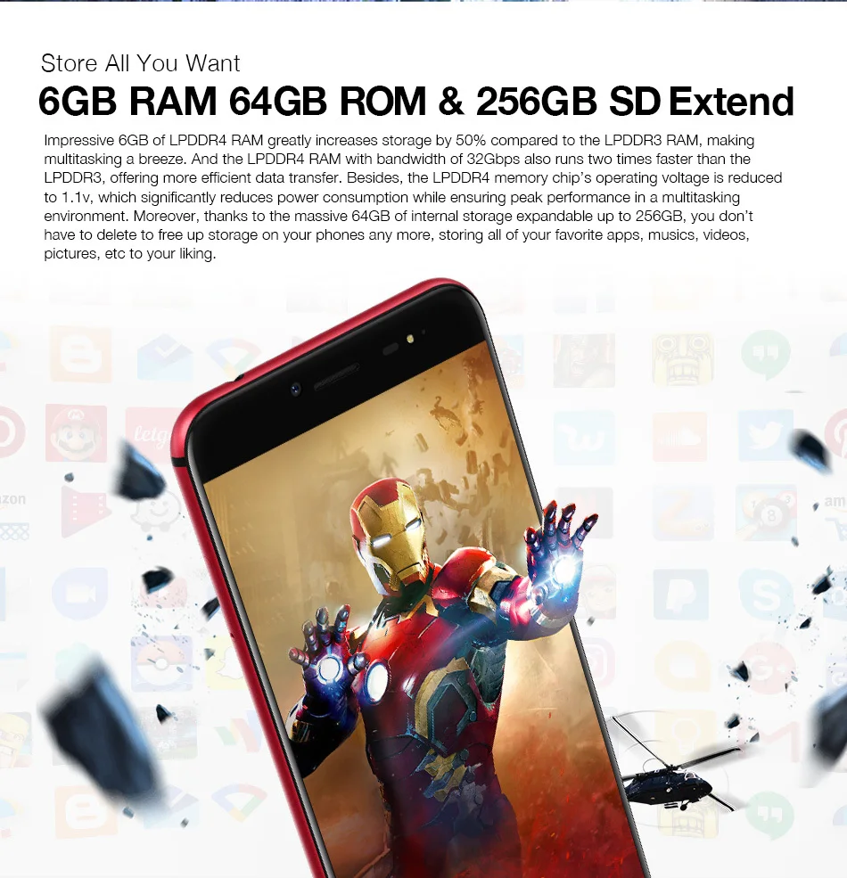 Смартфон Ulefone T1 с 5 дюймовым восьмиядерным процессором ОЗУ 6 ГБ ПЗУ 64 16 Мп + МП 3680