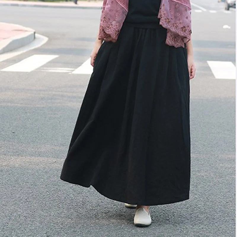 Black Весна и осень большие размеры 6XL XXXXXL винтажные Ретро Модные Повседневные плиссированные серые льняные женские макси юбки с женскими - Цвет: Black