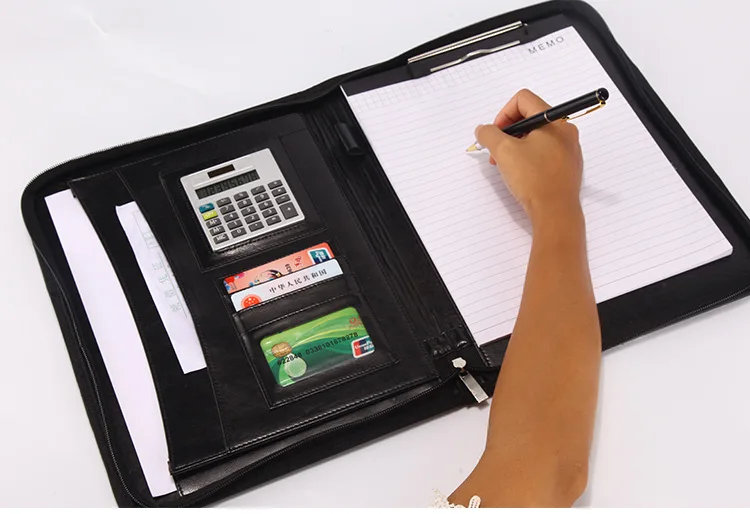 Multi-function Office Leather Folder Notebook PU Binder File Folder Briefcase Business Document Certificate Package Portable Bag