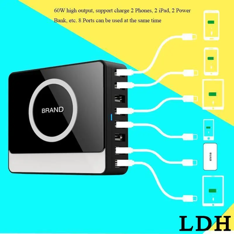 LDH настольное зарядное устройство 8 портов USB Аксессуары для мобильных телефонов