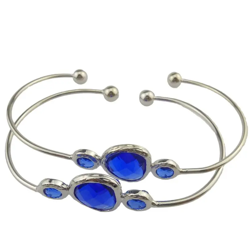 Бесплатная доставка Медь Серебро Овальный Синий Кристалл Манжеты Браслет Женщин