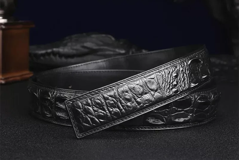 Authentic Real Crocodile Head Skin Male Belt without Buckle Genuine Exotic Alligator Leather Belt Classical Men's Waist Strap
