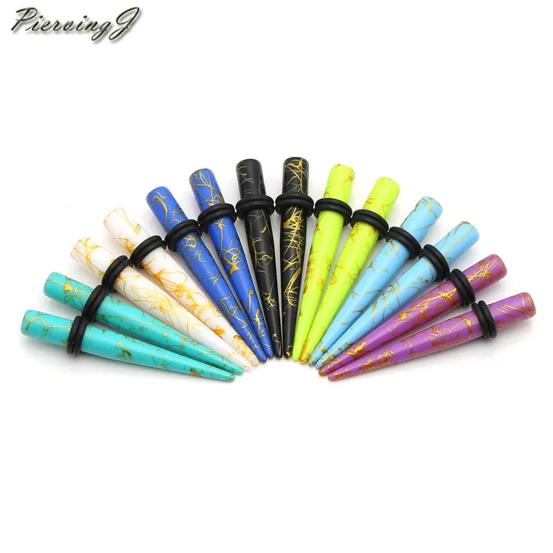 14pcs 6mm Piercingj 14 шт. Ультрафиолетовый акриловый Растяжка комплект с коническим отверстием производства 14G-3/4 набор датчиков уха с коническим отверстием производства с двойной Силиконовое уплотнительное нательное пирсинг-кольцо ювелирные изделия - Окраска металла: 14pcs 6mm