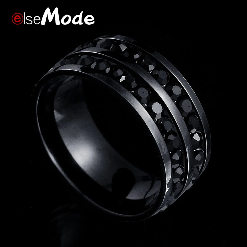 ELSEMODE Двухрядное черное кольцо из титановой стали 316L для женщин обручальное
