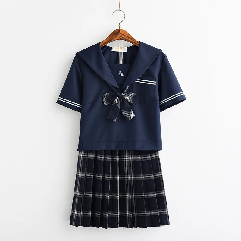Short Sleeve Set B UPHYD школьная форма для мальчиков в английском стиле, клетчатая юбка и топ костюмы моряка S-3XL студент JK форма аниме Костюмы для косплея - Цвет: Short Sleeve Set B
