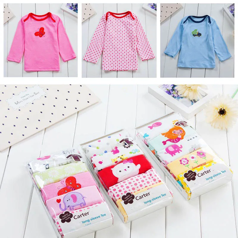 

5 pcs/pack new Girls Boys long sleeve 100%Cotton T-shirt Baby & Kids tops tees cartoon o-neck toddler infant clothes