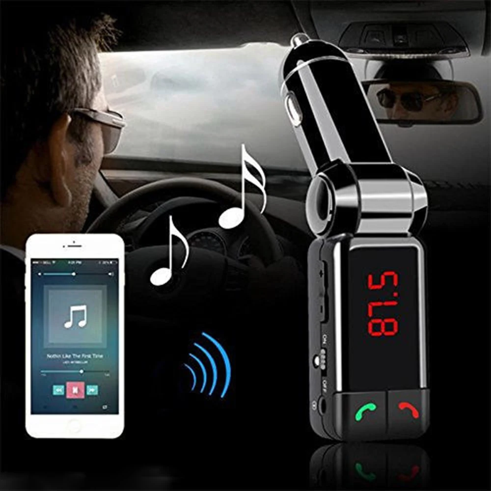 

KWOKKER Car MP3 Audio Player Bluetooth FM Transmitter Wireless FM Car Kit HandsFree LCD Display USB Charger for iPhone Samsung