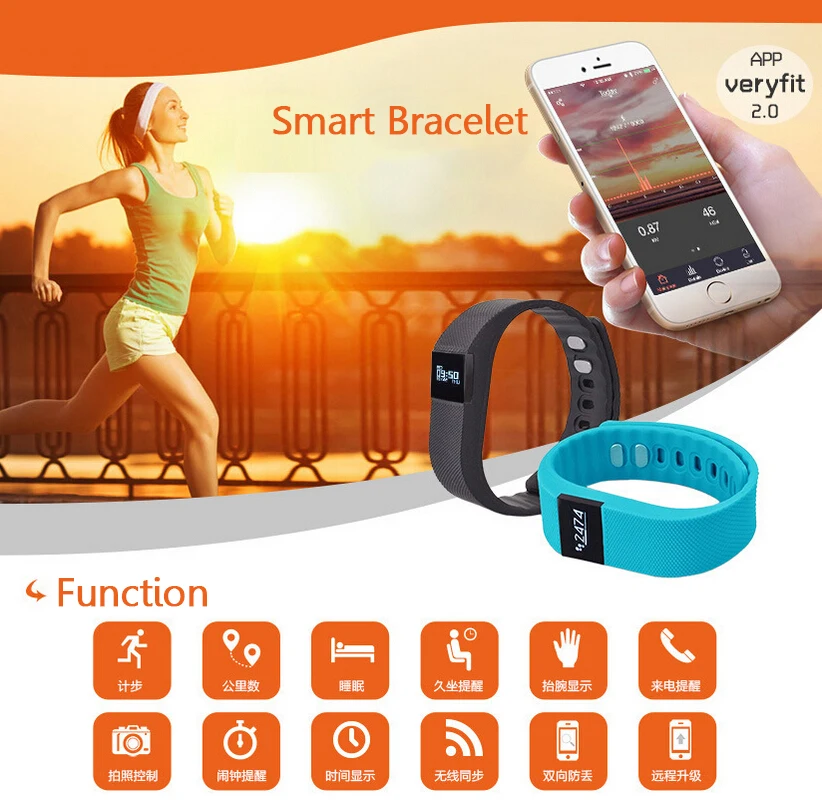 TW64 фитнес трекер Bluetooth Смарт Браслет спортивный браслет шагомер для iPhone IOS Android PK