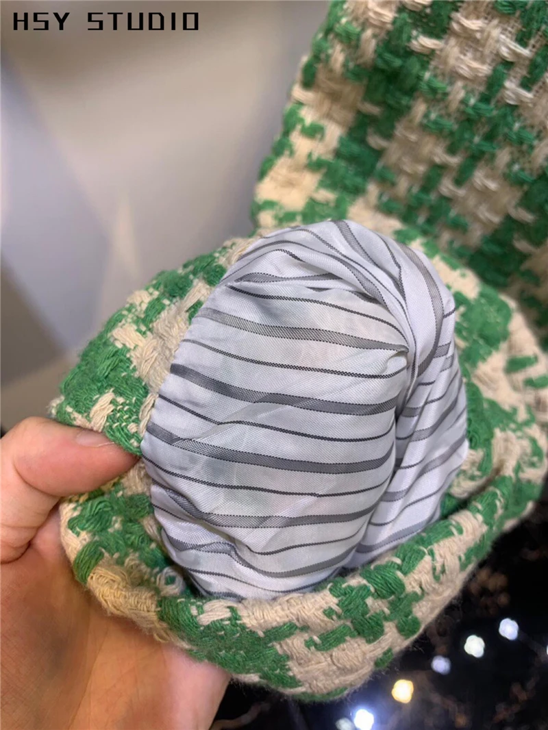 【HSY studo】2019 осенний Новый тренд женский Двухкнопочный клетчатый блейзер с
