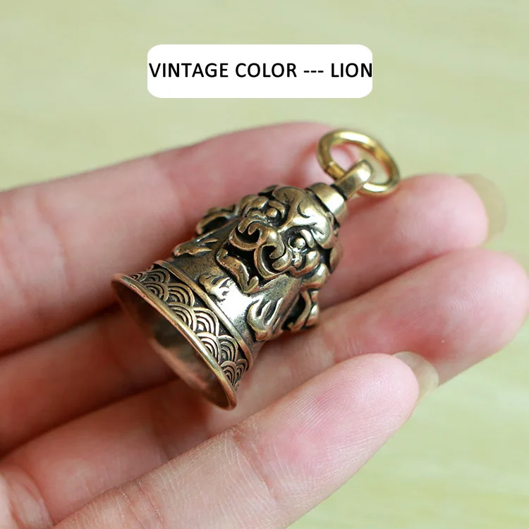 Vintage-Lion-Bell Мини Портативный винтажный Латунный Колокольчик-брелок орнамент стол фэншуй фигура скульптура для дома или офиса, декоративные игрушка с орнаментом подарок - Цвет: Vintage-Lion-Bell