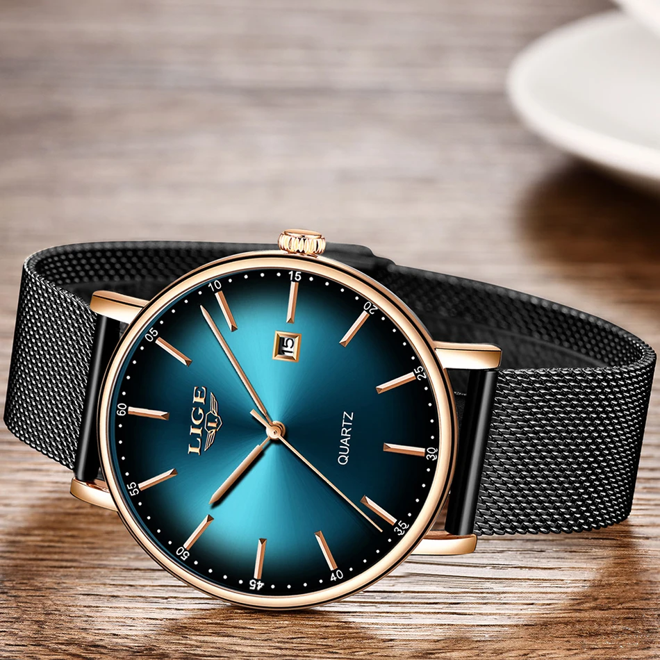 Reloj Hombre LIGE, мужские часы, Модный Топ бренд, роскошные сетчатые стальные красные деловые кварцевые часы, мужские повседневные водонепроницаемые простые часы