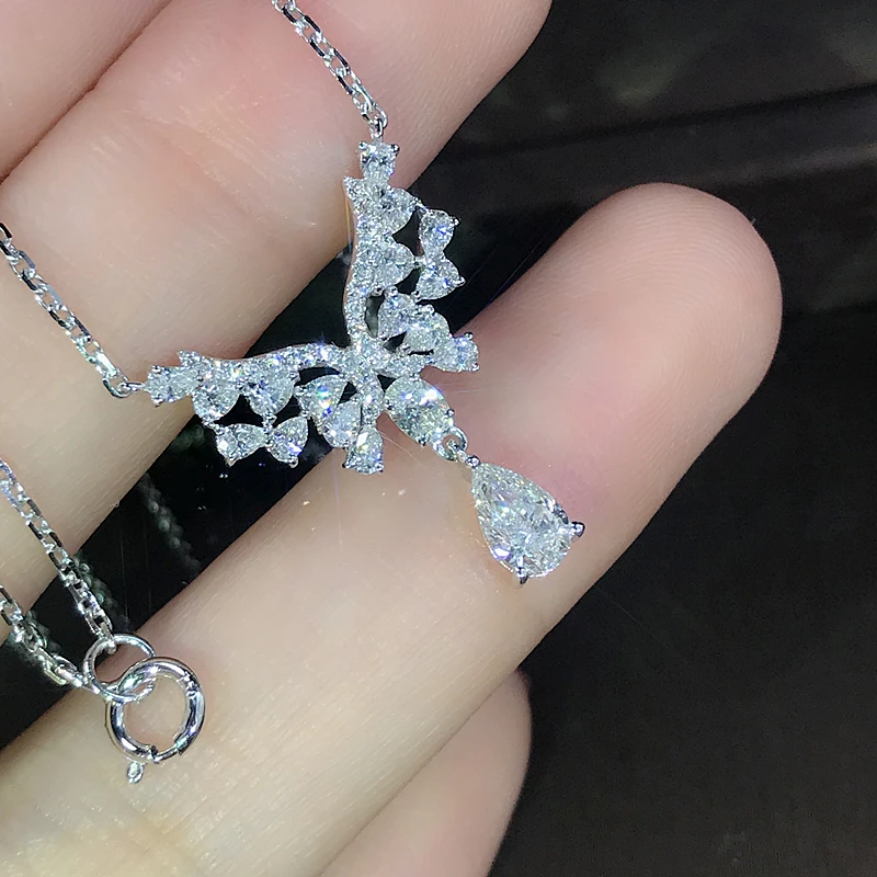 EDI Роскошная настоящая Алмазная Свадебная Подвеска Ожерелье 0.3ct GIA Pear Cut