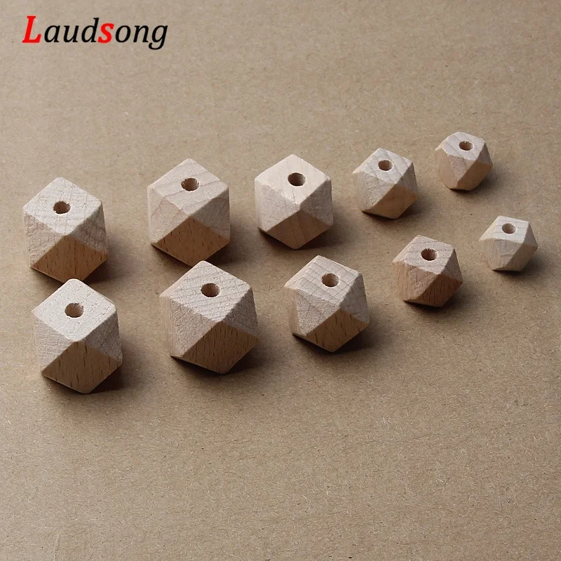 

Faceted Beech Wood Geometric Bead, 10-20mm Unfinished Natural Polygon Hexagon Wooden Beads For DIY Baby Teether Nacklace