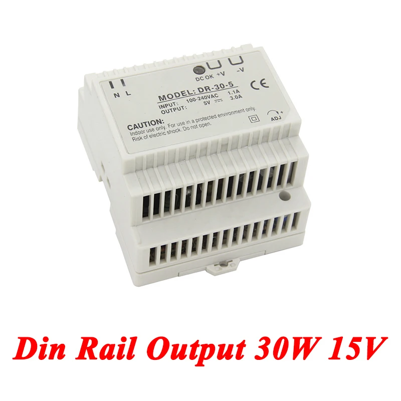 Фото DR-30 Din Rail источник питания 30 Вт 15В 2А импульсный AC 110В/220В трансформатор в DR-30 Din Rail источник питания 30 Вт 15В 2А импульсный AC 110В/220В трансформатор в