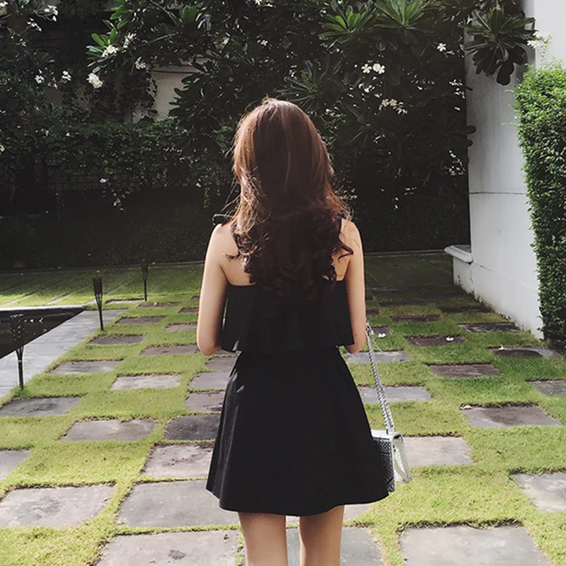 Женское пляжное платье на бретельках черное с бантом кружевное большого размера