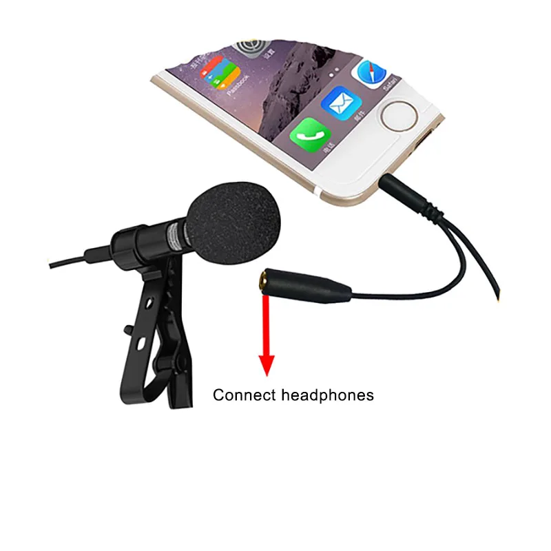 Портативный конденсаторный микрофон клип на лацкане Lavalier Mic проводной для iPhone